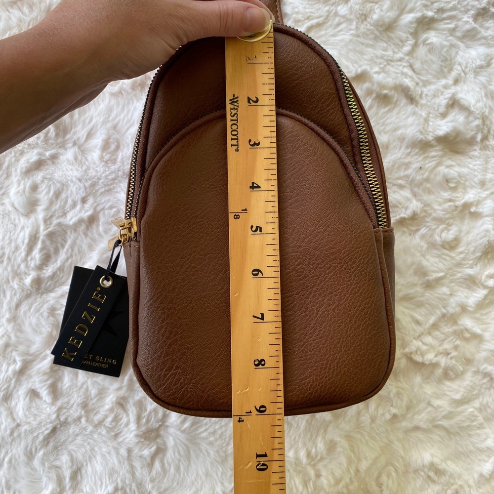 Kedzie Sunset Sling Bag Mini Backpack Chestnut Brown Vegan Leather Crossbody NWT - Picture 10 of 11